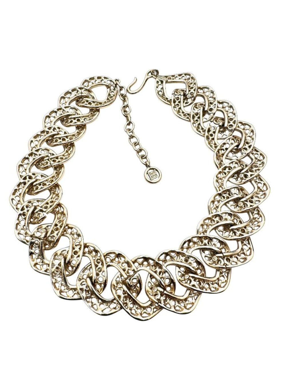 HUGE Vintage Givenchy Gold Tone Wide Link Statement Necklace Logo Hang Tag